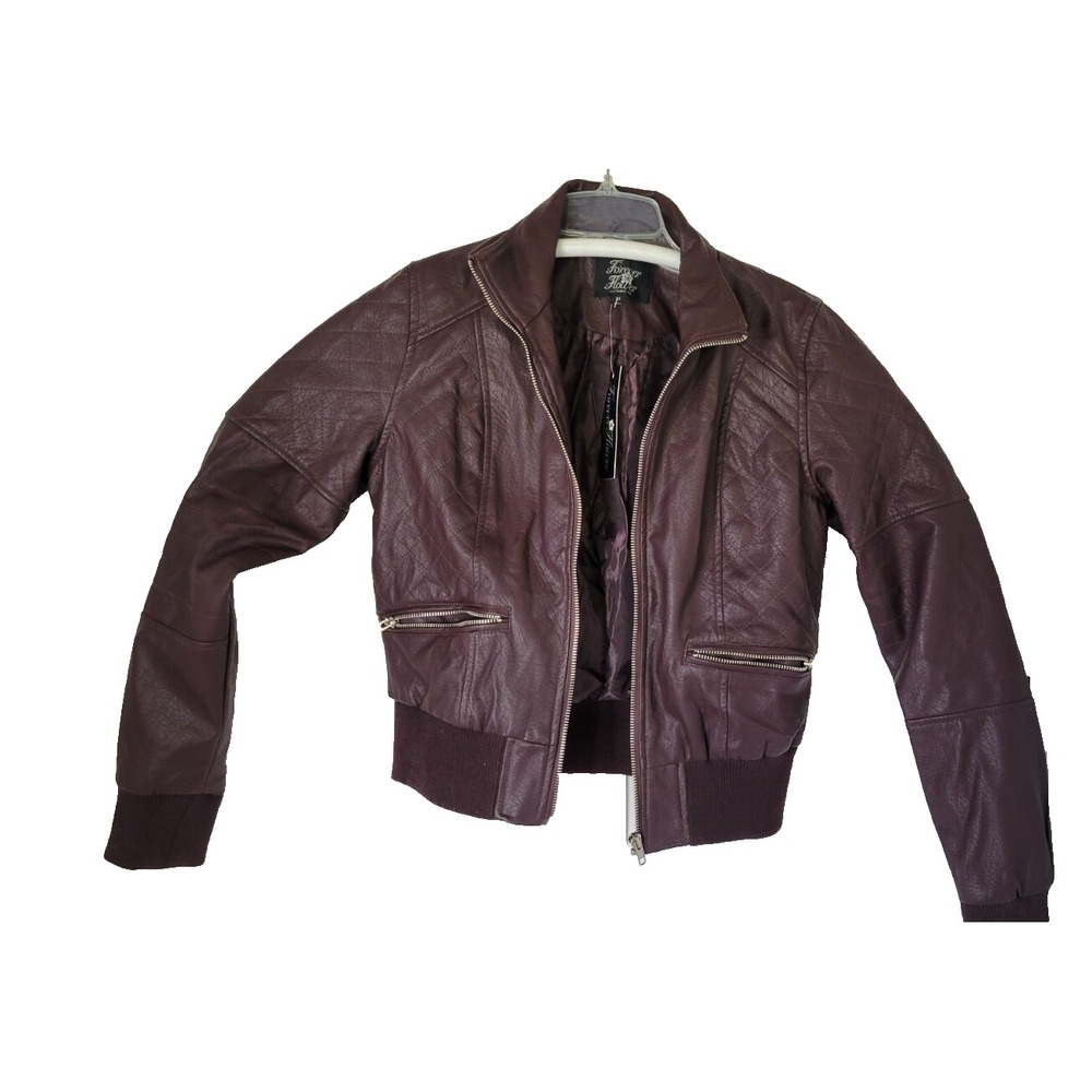 Forever Flower Plum Purple Faux Leather Jacket Quilted Detail NWT